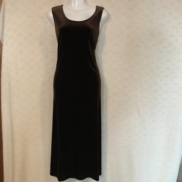 Vintage Velour Maxi Dress - Bodycon - Chocolate Brown - Picture 1 of 10